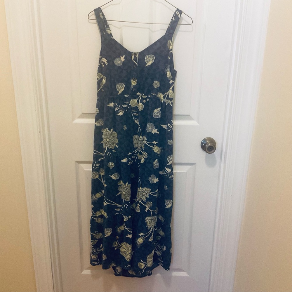 Floral Blue and Cream Women's Linen Blend Sun Dress